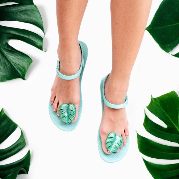 ZHOELALA — Sandals Comfort "TROPICAL LEAVES" • Mint Aqua - Picture 4 of 8